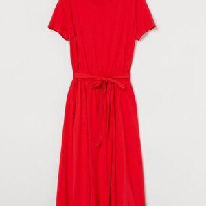 H&M Red Tie-belt Jersey Midi Dress